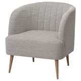 Cadeira de brazos FULLÖSA, gris, pernas de madeira, forma de barril, cómoda, de costas tufted.