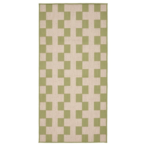 Alfombra GÅNGSTIG: patrón de cadros verde claro e branco, rectangular, brando, uso interior / exterior.