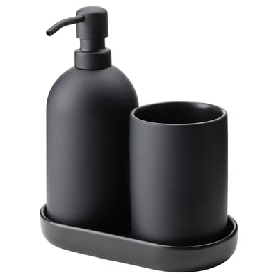 Conxunto de baño GANSJÖN negro: dispensador de xabón e soporte de cepillo de dentes
