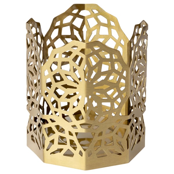 Soporte de luz de té GOKVÄLLÅ de ouro, aceiro inoxidable, deseño floral, cilíndrico con centro oco.