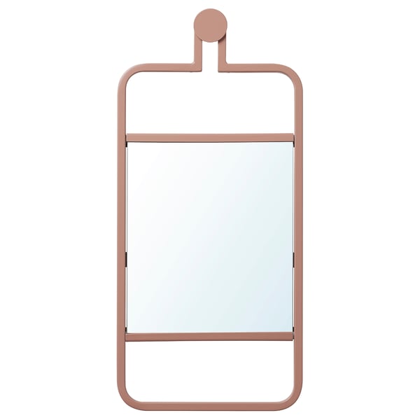Espello de parede de ouro rosa GRANVÅG con accesorios colgantes, forma rectangular, marco metálico.