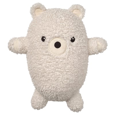 Fermoso xoguete de oso de peluche branco. Suave, peluche, con orellas redondas e ollos negros. Ideal para o confort e o xogo.