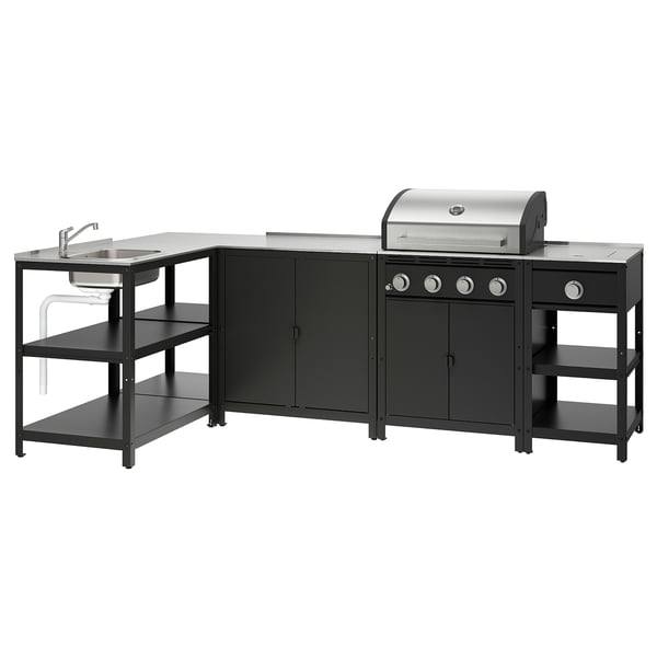 GRILLSKÄR Cociña exterior, grella gas/queimador auxiliar/ac inox, 268x147 cm