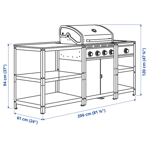 Ilustración con medidas para o produto: GRILLSKÄR.
