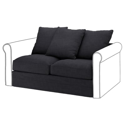 GRÖNLID loveseat: gris escuro, suave e cómodo, brazos rolados, tecido texturizado.