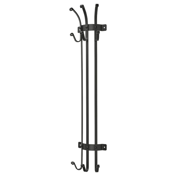 Colgante de metal negro con ganchos múltiples. Deseño eficiente para paredes, axeitado para chaquetas e bolsas.