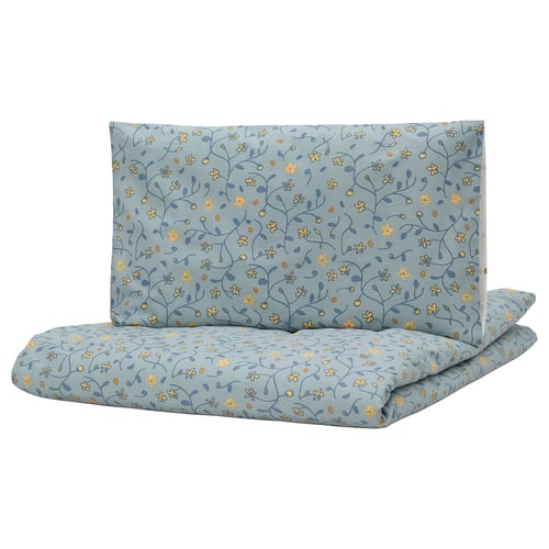 Conxunto de roupa de cama para bebés GULDVÄVARE, algodón floral azul claro.
