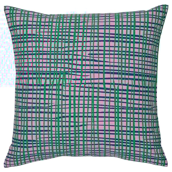 Almofada HAMNKRASSING: patrín de grella rosa, verde, azul; forma cadrada; peche de cremalleira; Poliéster reciclado.