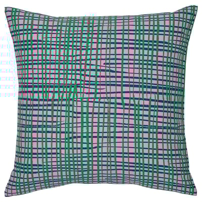 Almofada HAMNKRASSING: patrín de grella rosa, verde, azul; forma cadrada; peche de cremalleira; Poliéster reciclado.