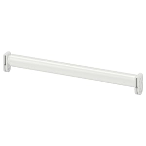 Un carril de roupa branco axustable HJÄLPA con accesorios metálicos e plásticos.