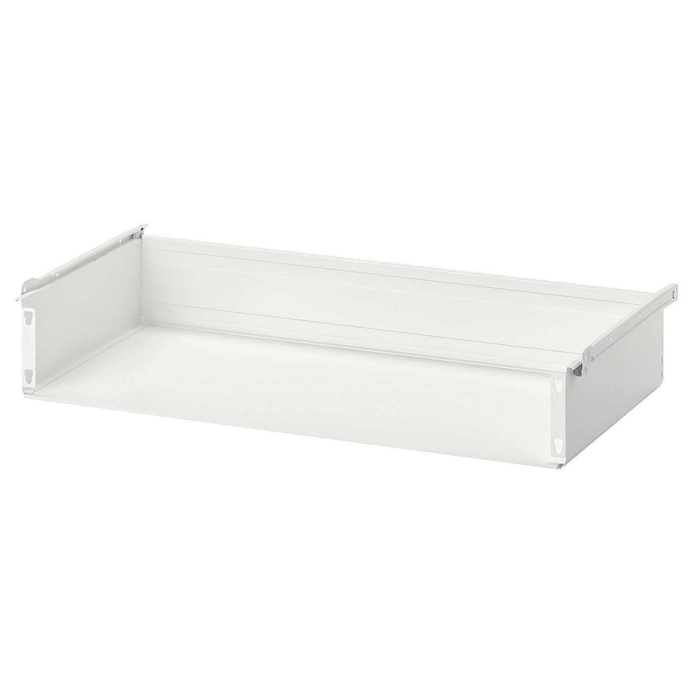 Un estante de metal branco HJÄLPA, perfecto para organizar espazos. É de forma rectangular cun acabado suave.