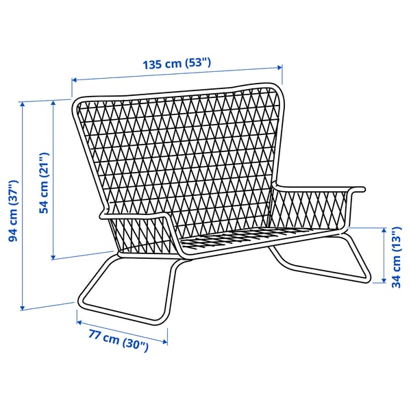 Ilustración con medidas para o produto: HÖGSTEN.