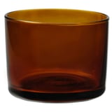Portavelas cilíndrico de vidro ámbar da colección ikeas HÖSTAGILLE. Deseño suave e sinxelo, feito de vidro e pintura.