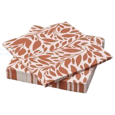 Pila de servilletas de papel con patrón de follas laranxas HÖSTAGILLE, de tres capas, de forma rectangular.