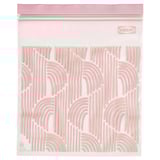 Unha bolsa de almacenamento ISTAD reutilizable rosa cun patrof ondulado, feita de plástico sostible.