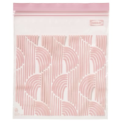 Unha bolsa de almacenamento ISTAD reutilizable rosa cun patrof ondulado, feita de plástico sostible.