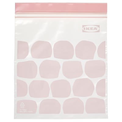 Bolsa de plástico IKEA ISTAD, rosa claro, rectangular, peche con cremalleira.