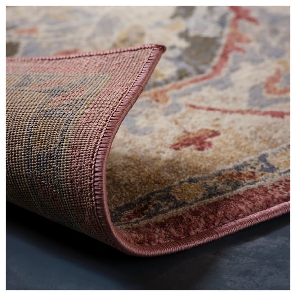 JÄRNVÄG Alfombra, pelo curto, motivo decorativo rosa/beixe, 80x150 cm