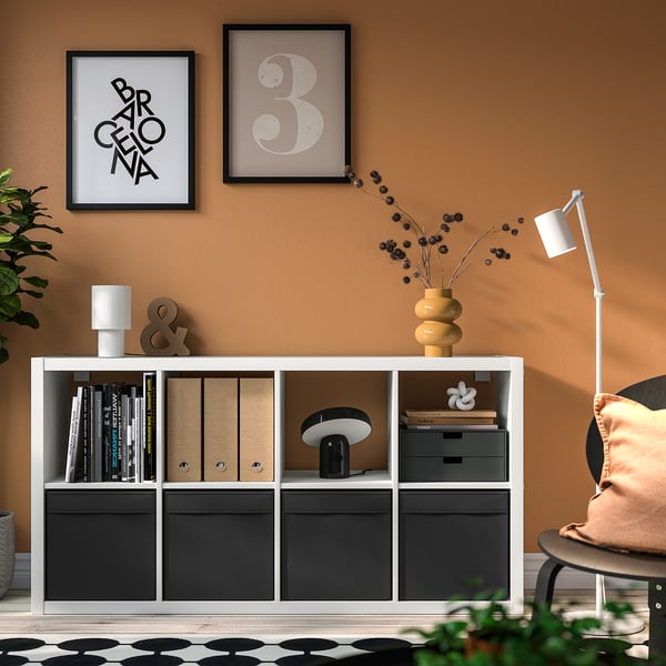 KALLAX Estante, branco/Dröna negro, 77x39x147 cm