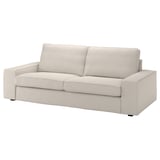 Un sofá KIVIK, cunha cor beige clara, estilo sinxelo, forma rectangular e tapizado con tecido de la.