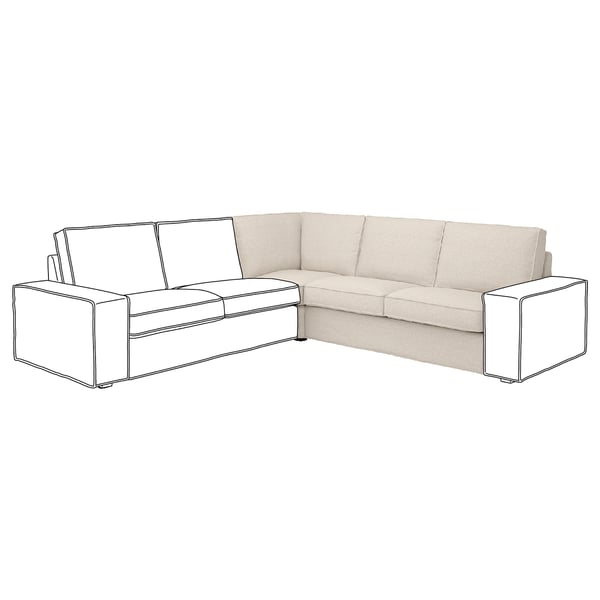 Sofá de esquina KIVIK, beige, coxíns suaves, en forma de L, deseño minimalista moderno.
