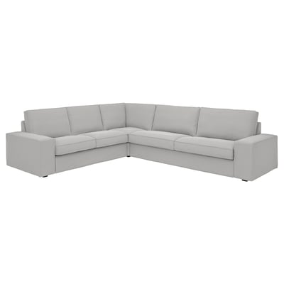 Sofá seccional KIVIK, gris claro, moderno, forma de esquina con brazos baixos, tecido suave.