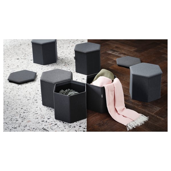 KJUGE Puf + almacenaxe, Knisa gris escuro