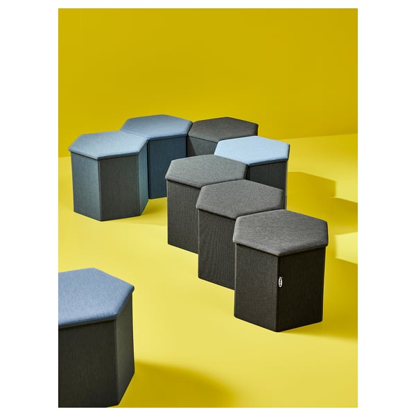 KJUGE Puf + almacenaxe, Knisa gris escuro