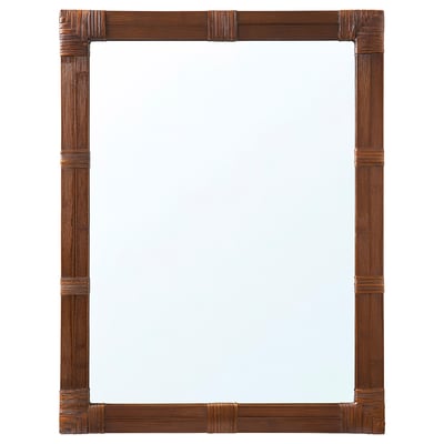 Espello KLIBBAL: marrón, marco de bambú tecido, rectangular, natural, deseño artesanal.