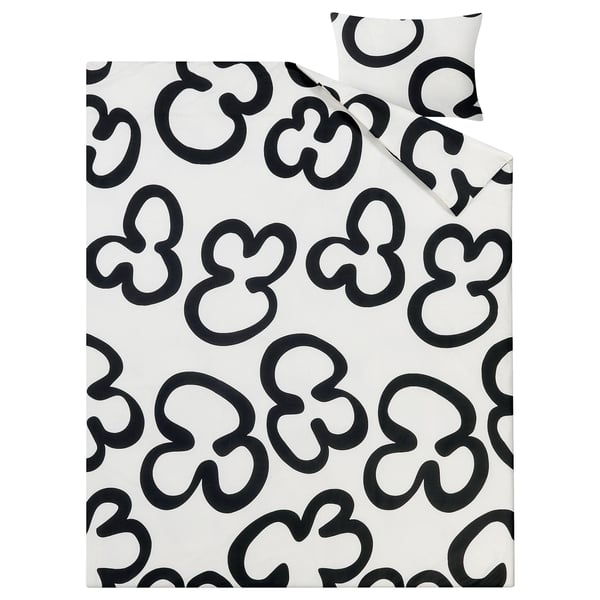 Conxunto de duvets KLIPPBRÄCKA, floral en branco e negro de Anna Efverlund, 80% algodón, inclúe cuberta e funda de almofada.