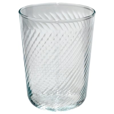 Vaso de vidro transparente KLIPPLEX, forma cilíndrica con interior ondulado e texturizado, exterior liso.
