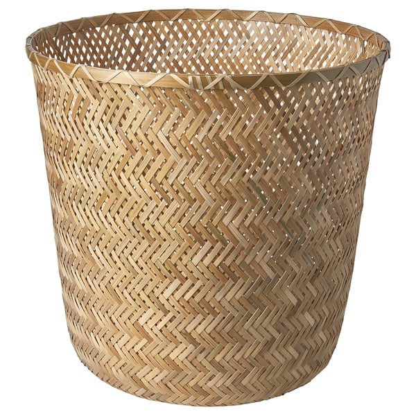Cesta KLYNNON artesanal, cor bambú natural, deseño tecido, forma cilíndrica.