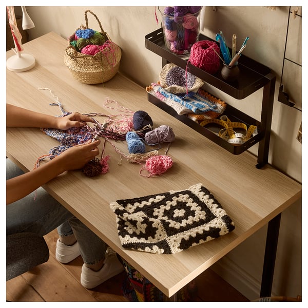 LAGKAPTEN / ADILS Escritorio, efecto carballo tintura branca/negro, 140x60 cm