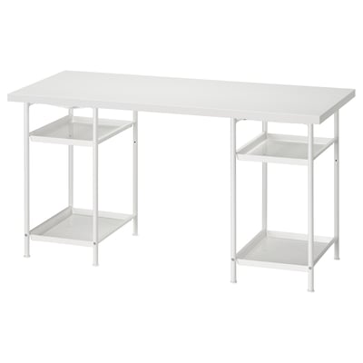 Escritorio branco LAGKAPTEN, rectangular, marco metálico, dous estantes.