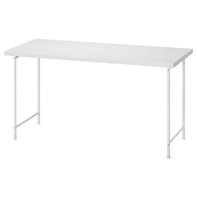 LAGKAPTEN: escritorio branco moderno, rectangular, pernas metálicas, deseño minimalista.