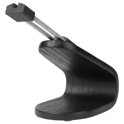 Accesorio de escritorio negro, bungee de rato LÅNESPELARE, resorte de aceiro inoxidable, base de revestimento de bidueiro.