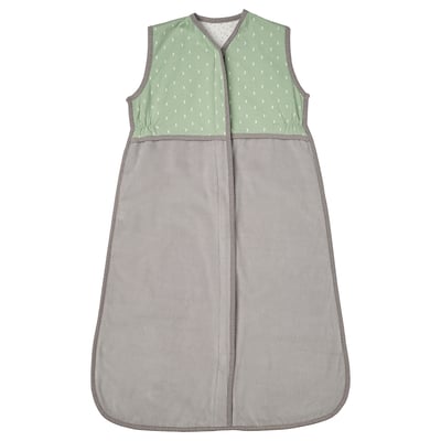 Saco de durmir para bebés, menta con revestimento gris, sen mangas, cremalleira dianteira, patróns de lúa, tecido suave.