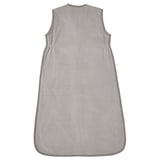 Saco de durmir para bebés gris claro, exterior de velouro suave, sen mangas, cremalleira frontal, feito de algodón.