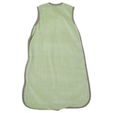 Bolsa de durmir verde para bebés, velouro suave e algodón, sen mangas, forma de saco.
