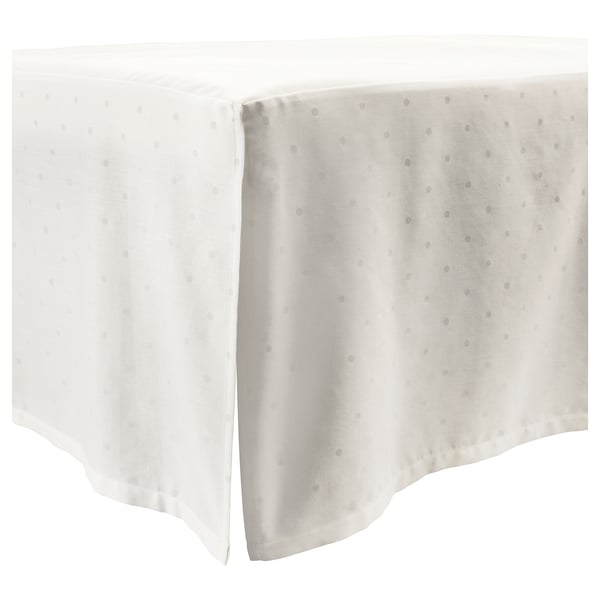 Saia branca de berce LENAST, tecido liso de raso, 55% lyocell, 45% algodón, puntos gris claros, rectangular, panos ordenados.