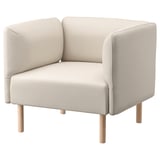 Un sofá de tecido modular beige claro chamado LILLEHEM con patas de madeira, deseñado para comodidade e versatilidade.
