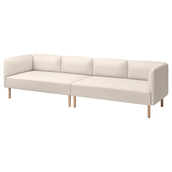 Sofá modular beige LILLEHEM con patas de madeira, deseño minimalista para asentos versátiles.