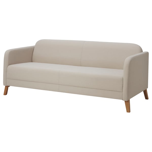 Sofá Ikea LINANÄS, beige, deseño moderno, pernas de madeira, cómodos coxíns.