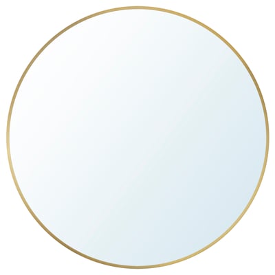 Espello redondo con marco dourado cun deseño elegante e elegante.