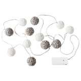 Luces de corda LIVSÅR, globos de papel brancos, esféricos, funcionando por batería.
