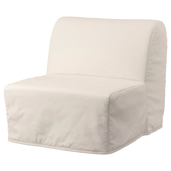 LYCKSELE MURBO: cadeira-cama convertible de cor crema, deseño minimalista, tecido liso, respaldo e coxín de asento.