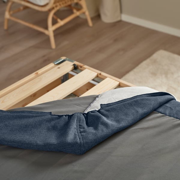 LYNGÖR Cama continental, Valevåg firme/azul claro Kilanda azul escuro, 160x200 cm
