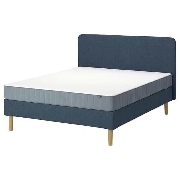LYNGÖR Cama continental, Vesteröy extra firme/azul claro Kilanda azul escuro, 140x200 cm