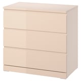 caixón laranxa claro MALM; Deseño elegante e rectangular con tres caixóns anchos, acabado suave.