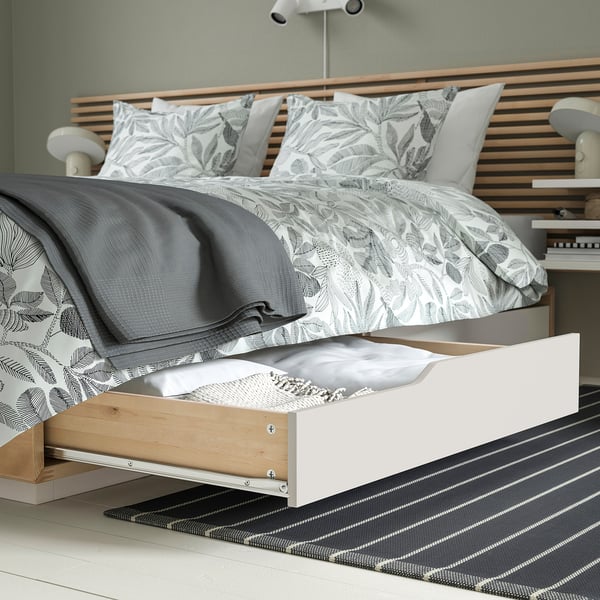 MANDAL Estrutura de cama con cabeceira, bidueiro/branco, 160x200 cm